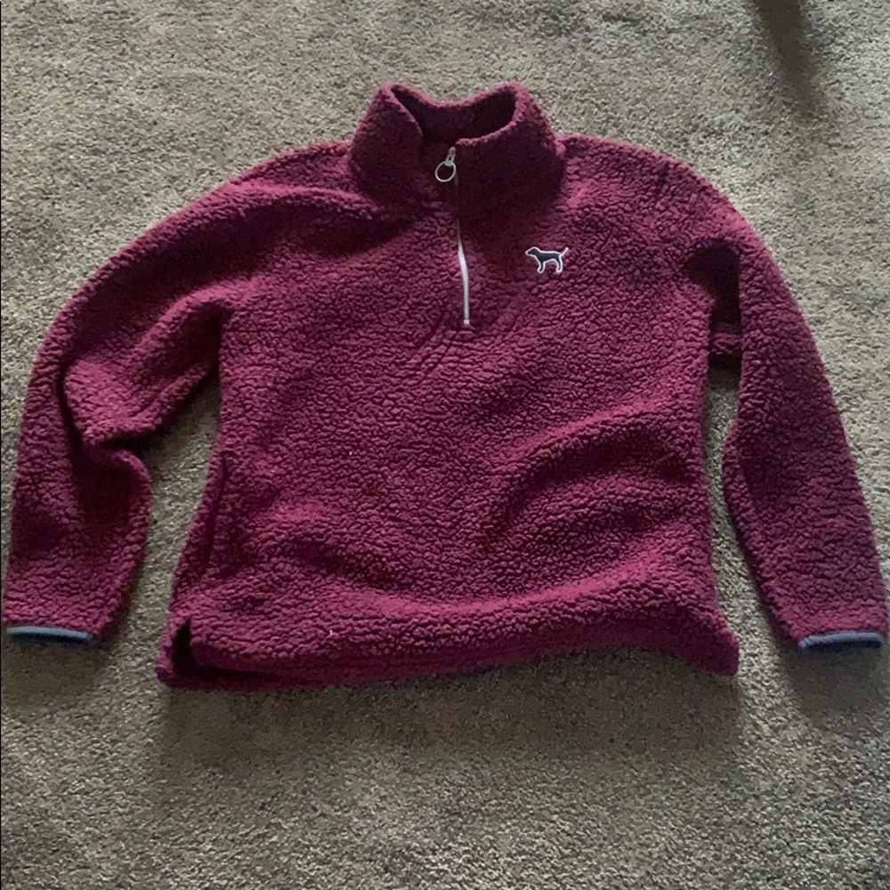 PINK burgundy fuzzy quarter zip